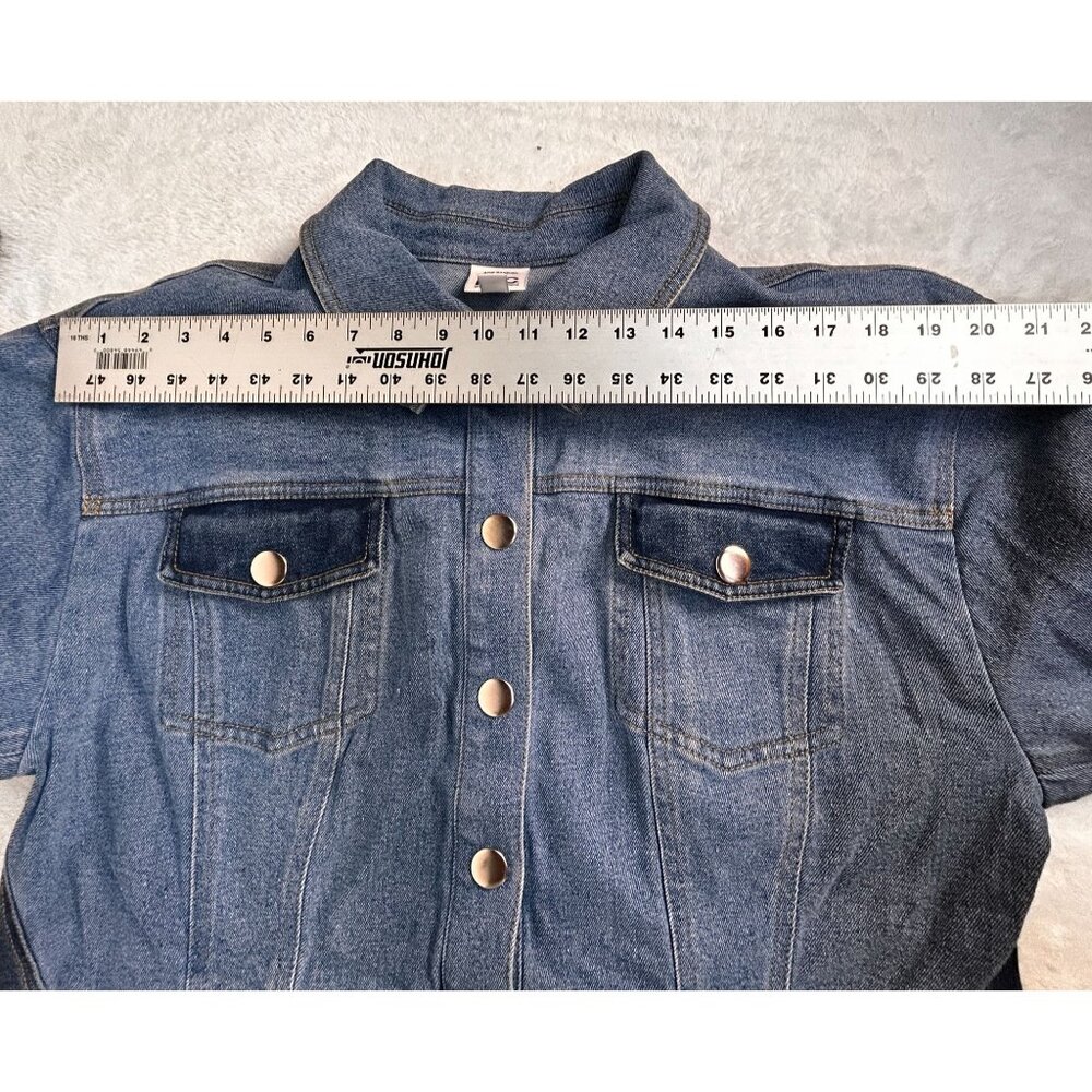 Ade Samuel For I.N.C. Womens Cropped Denim Jacket XL Blue Fringe Raw Hem Pockets - Picture 6 of 10